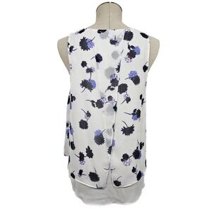 White Floral Tank Shirt Womens Small Sleeveless Cross‎ Open Back Layered